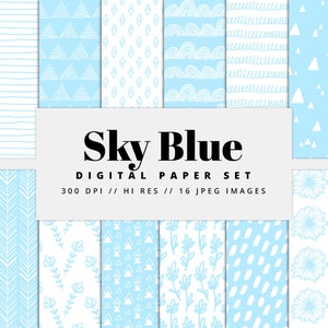 Sky Blue Pastel Digital Paper, Printable Paper, Pastel Patterns, Instant Download, Commercial Use