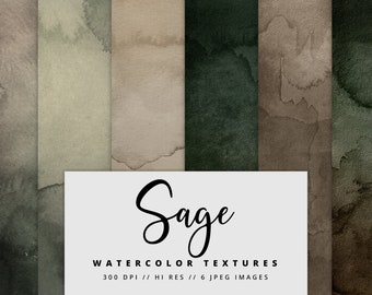 Sage Watercolor Digital Paper, Watercolor Textures, Watercolor Backgrounds, Printable, Instant Download, Green, Brown, Earth, Commercial Use