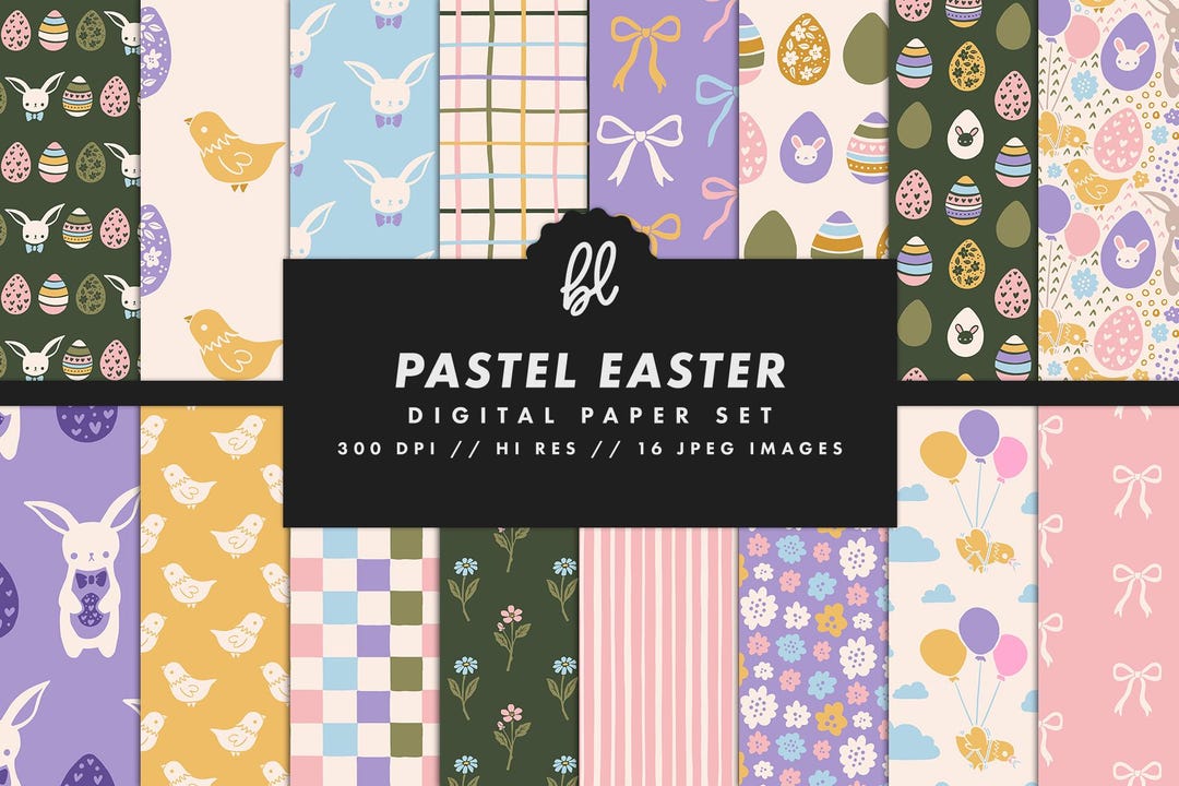 Pastel Easter Spring Digital Paper Set, Seamless Trendy Patterns ...