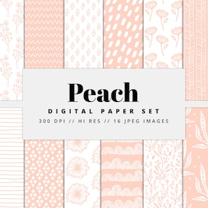 Peach Pastel Digital Paper, Printable Paper, Pastel Patterns, Instant Download, Commercial Use