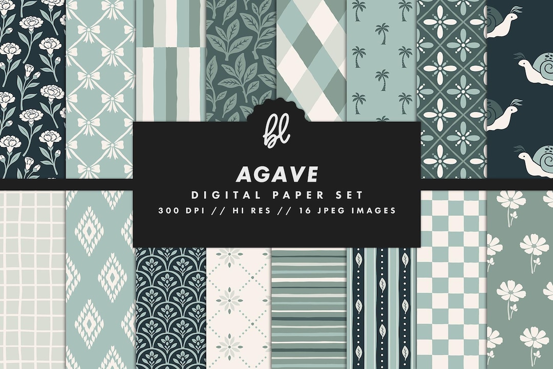 Sage Green Floral Digital Paper Set, Botanical Seamless Trendy Patterns ...