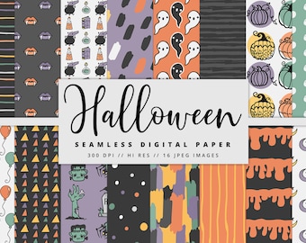 Halloween Digital Paper, Halloween Paper, Halloween Seamless Patterns, Halloween Scrapbook Pages, Commercial Use