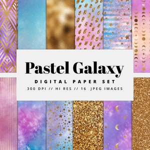 Pastel Galaxy Foil Digital Paper, Seamless Textures, Digital Metallic Foil, Glam Texture, Stars, Space, Instant Download, Commercial Use