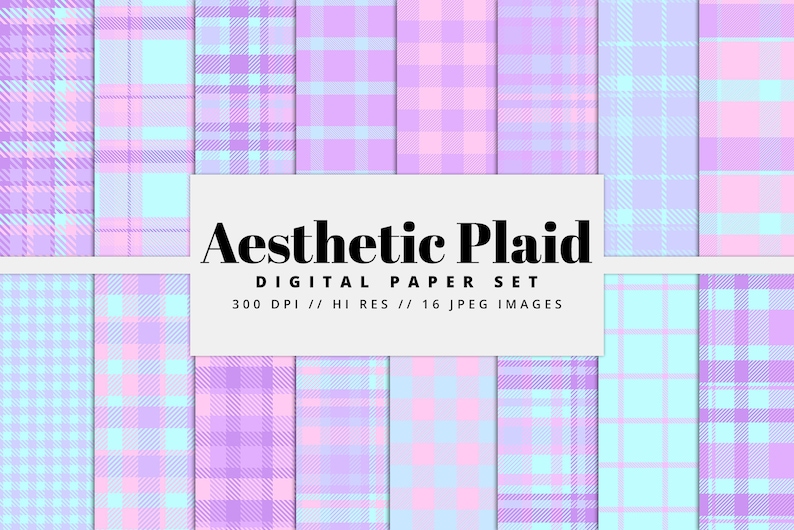 Aesthetic Plaid Digital Paper, Buffalo Plaid Backgrounds, Scrapbook ...