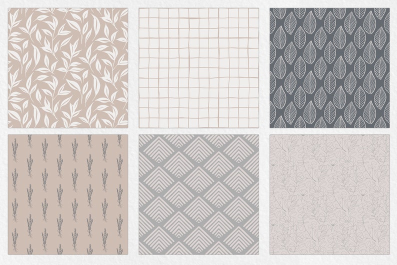 Neutral Floral Digital Paper Set Seamless Textures Flower - Etsy