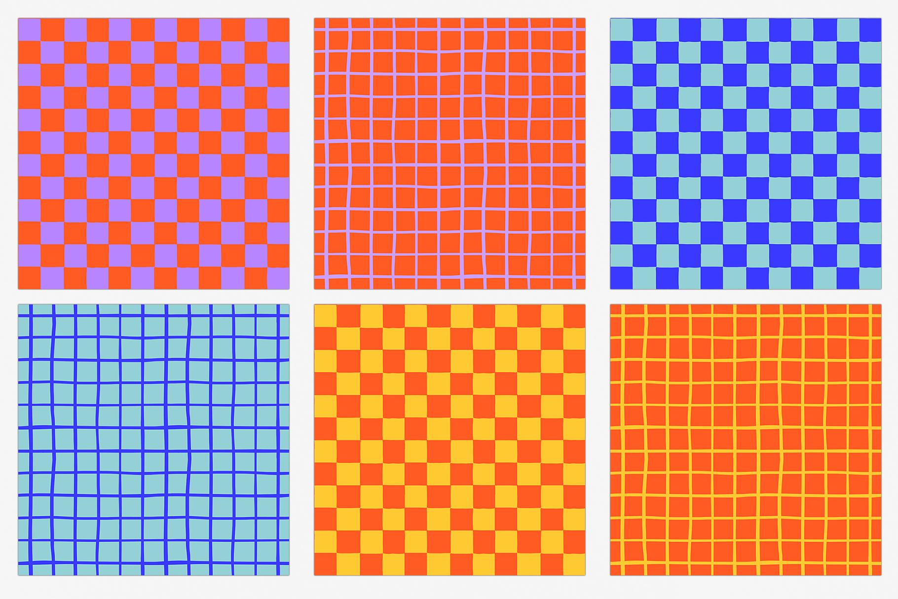 Colorful Checker Pattern Digital Paper Set, Grid Seamless Trendy ...