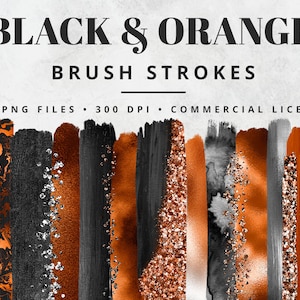Orange and Black Brush Strokes Clipart, Paint Strokes, PNG, Gold Foil Brush Strokes, Watercolor Brush Strokes, Glitter, Confetti, Clip Art
