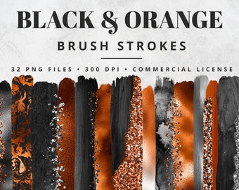 Imágenes prediseñadas de pinceladas naranjas y negras, pinceladas de pintura, PNG, pinceladas de lámina dorada, pinceladas de acuarela, purpurina, confeti, imágenes prediseñadas