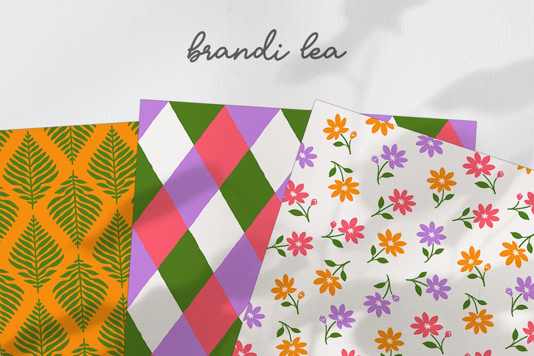 Green and Purple Floral Digital Paper Set, Botanical Seamless Trendy ...