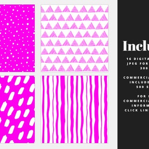 Pink and White Digital Paper, Hand Drawn, Floral, Geometric, Printable ...