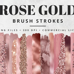 Rose Gold Brush Strokes Clipart, Paint Strokes, PNG, Gold Foil Brush Strokes, Watercolor Brush Strokes, Blush, Glitter, Confetti, Clip Art