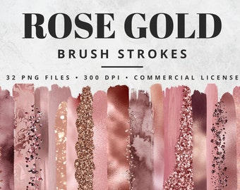 Rose Gold Brush Strokes Clipart, Paint Strokes, PNG, Gold Foil Brush Strokes, Watercolor Brush Strokes, Blush, Glitter, Confetti, Clip Art