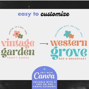 DIY Canva Logo Template - Floral Editable Logo - Fun Colorful Boho Logo ...