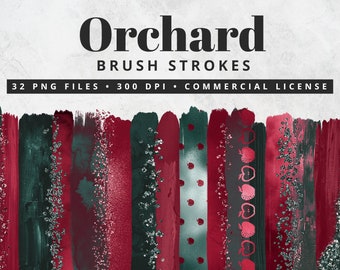 Orchard Apple Brush Strokes Clipart, Paint Strokes, PNG, Foil Brush Strokes, Watercolor Brush Strokes, Glitter, Confetti, Clip Art, Summer