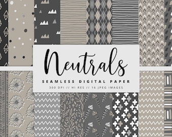 Neutral Digital Paper, Seamless Patterns, Floral Digital Paper, Instant Download, Gold, Commercial Use