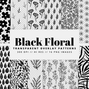 Transparent Overlay Patterns, Overlay Digital Paper, Seamless Patterns, Overlay Backgrounds, Floral Backgrounds, Printable, Commercial Use