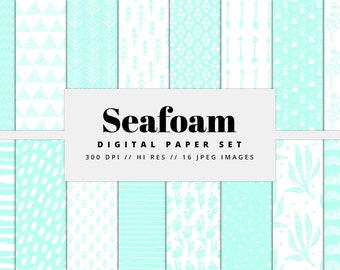 Seafoam Pastel Digital Paper, Printable Paper, Pastel Patterns, Instant Download, Commercial Use
