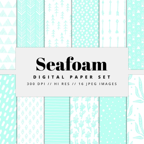 Seafoam Pastel Digital Paper, Printable Paper, Pastel Patterns, Instant Download, Commercial Use