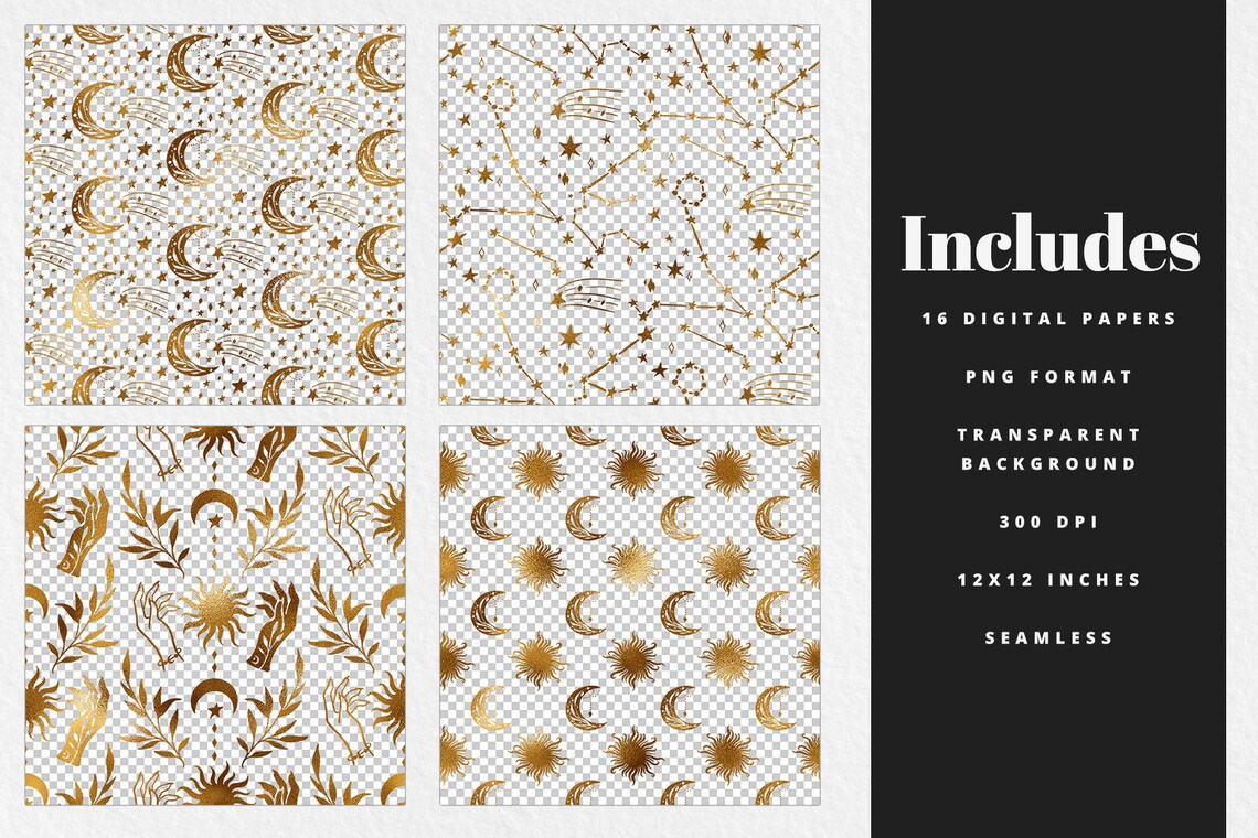 Gold Galaxy Transparent Overlay Patterns, Overlay Digital Paper ...