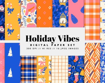 Conjunto de papeles digitales navideños, texturas sin costuras, diseños festivos, fondos florales, diseños modernos, imprimibles, uso comercial.