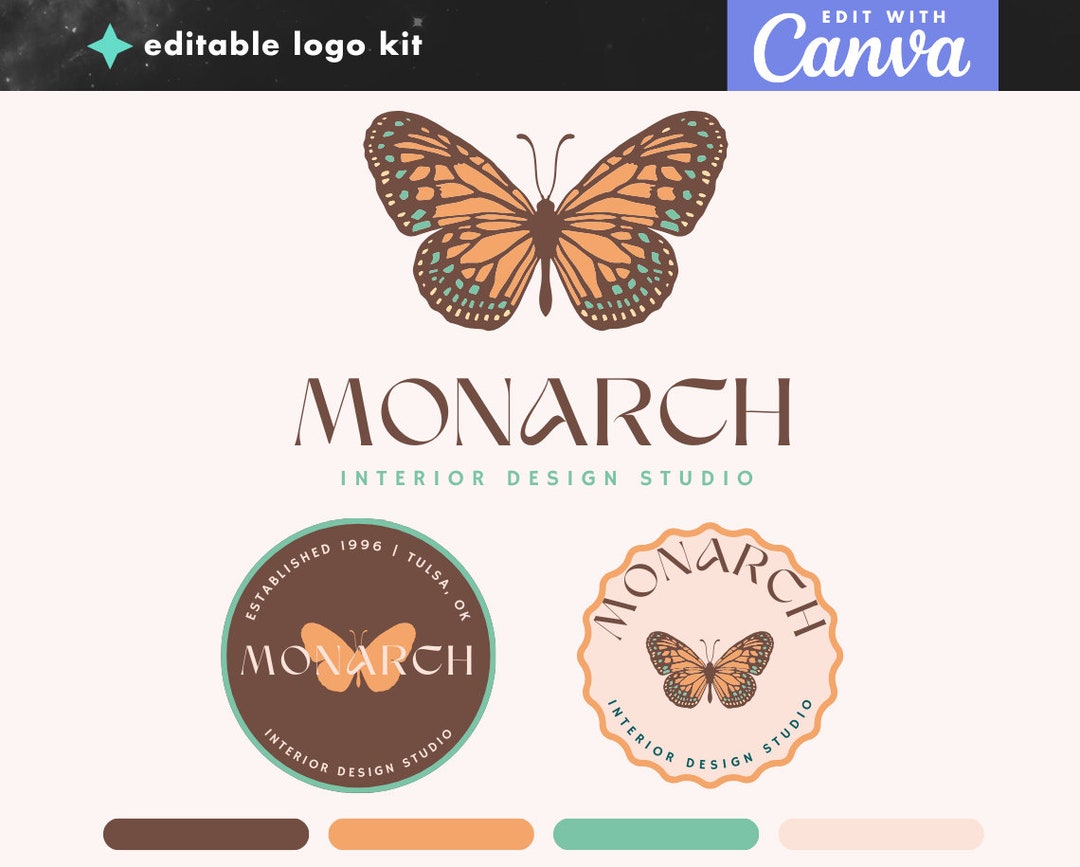 DIY Canva Logo Template - Butterfly Editable Logo - Fun Colorful Boho ...