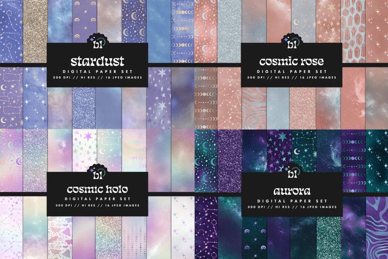 Galaxy Digital Paper Bundle, Celestial Pattern Pack, Space Scrapbook ...