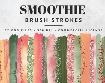 Peach and Green Brush Strokes Clipart, Paint Strokes, PNG, Gold Foil Brush Strokes, Watercolor Brush Strokes, Glitter, Confetti, Clip Art