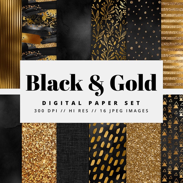 Schwarz & Goldfolie Digitales Papier, nahtlose Texturen, elegant, Metallic Folie, Glam Textur, bedruckbar, Sofort Download, kommerzielle Nutzung