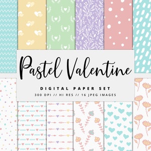 Pastell Valentinstag digitales Papier, Pastell digitales Papier, Herzen, Blumen digitales Papier, bedruckbar, sofortiger Download, kommerzielle Nutzung