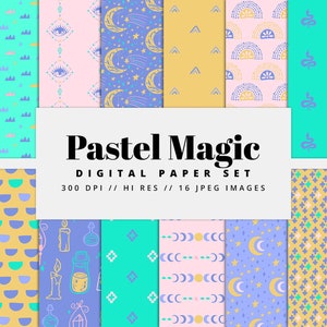 Pastel Magic Digital Paper Set, Seamless Textures, Esoteric Patterns, Magic Backgrounds, Printable, Commercial Use