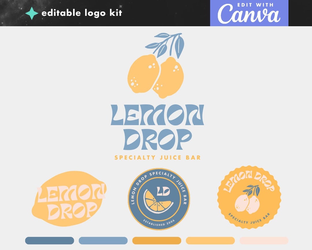 DIY Canva Logo Template - Lemon Editable Logo - Fun Colorful Boho Logo ...