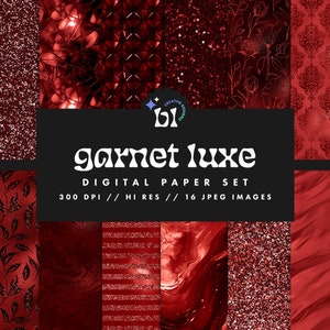 Garnet Luxe Digital Paper Set, Seamless Textures, Luxury Patterns, Seamless Patterns, Glitter Textures, Printable, Commercial Use