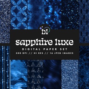 Sapphire Luxe Digital Paper Set, Seamless Textures, Luxury Patterns, Seamless Patterns, Glitter Textures, Printable, Commercial Use