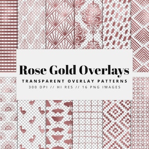 Rose Gold Transparent Overlay Patterns, Overlay Digital Paper, Seamless Patterns, Overlay Backgrounds, Printable, Commercial Use