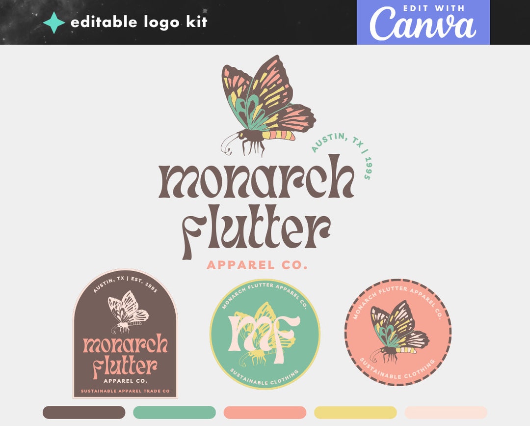 DIY Canva Logo Template - Butterfly Editable Logo - Fun Colorful Boho ...