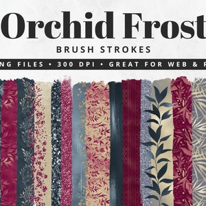 Orchid Frost Brush Strokes Clipart, Paint Strokes, PNG, Gold Foil Brush Strokes, Watercolor Brush Strokes, Glitter, Confetti, Clip Art Set