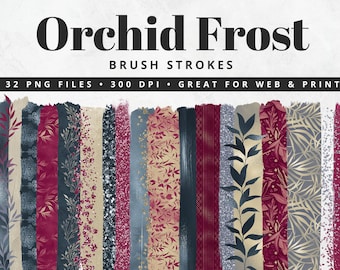Orchid Frost Brush Strokes Clipart, Paint Strokes, PNG, Gold Foil Brush Strokes, Watercolor Brush Strokes, Glitter, Confetti, Clip Art Set