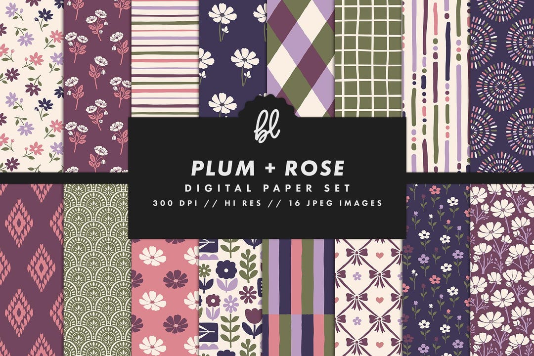 Pink and Purple Floral Digital Paper Set, Spring Seamless Trendy ...