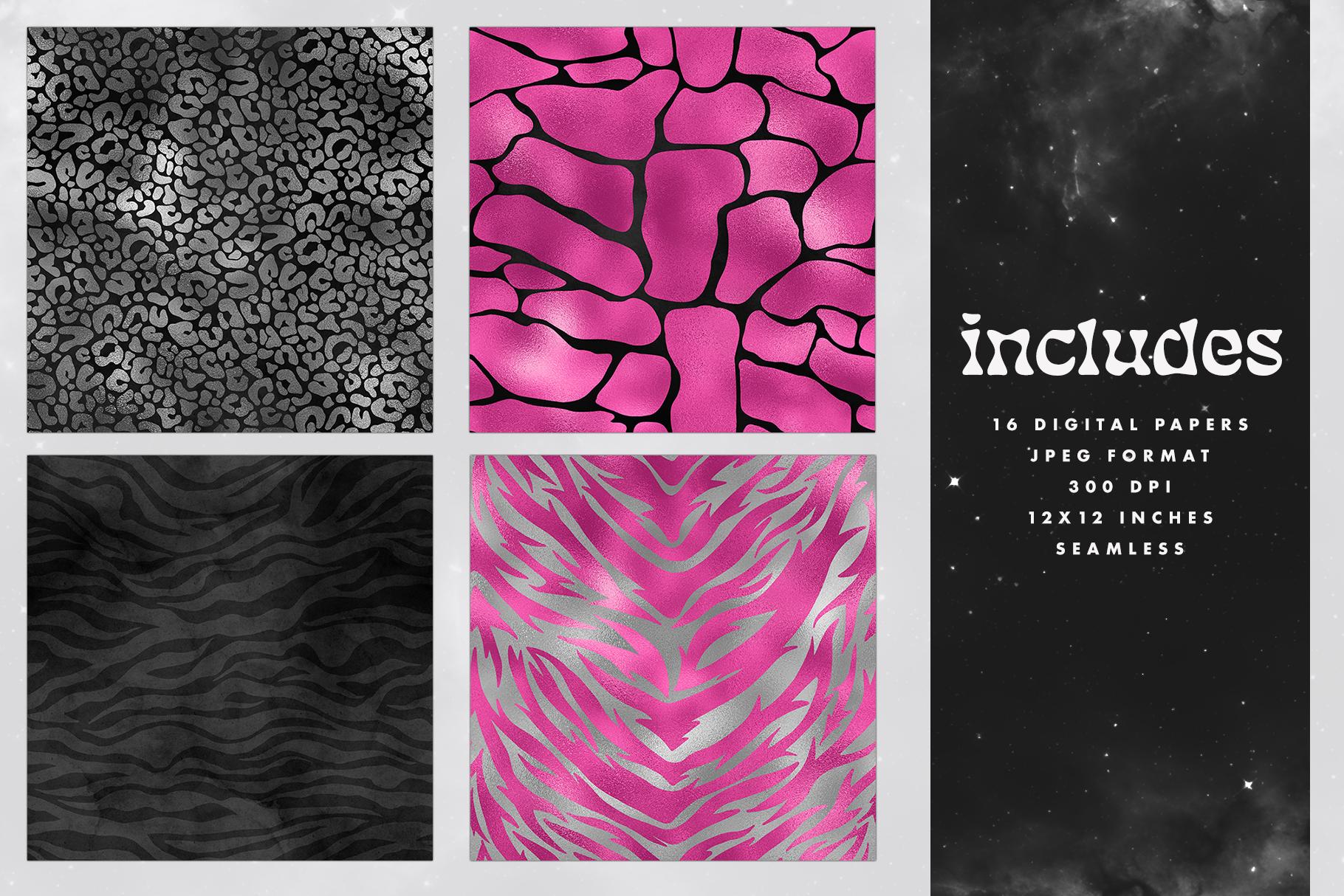Black & Pink Animal Print Digital Paper, Animal Patterns, Safari ...