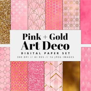 Blush Pink Art Deco Digital Paper geometric art deco printable scrapbook paper instant download commercial use seamless deco patterns