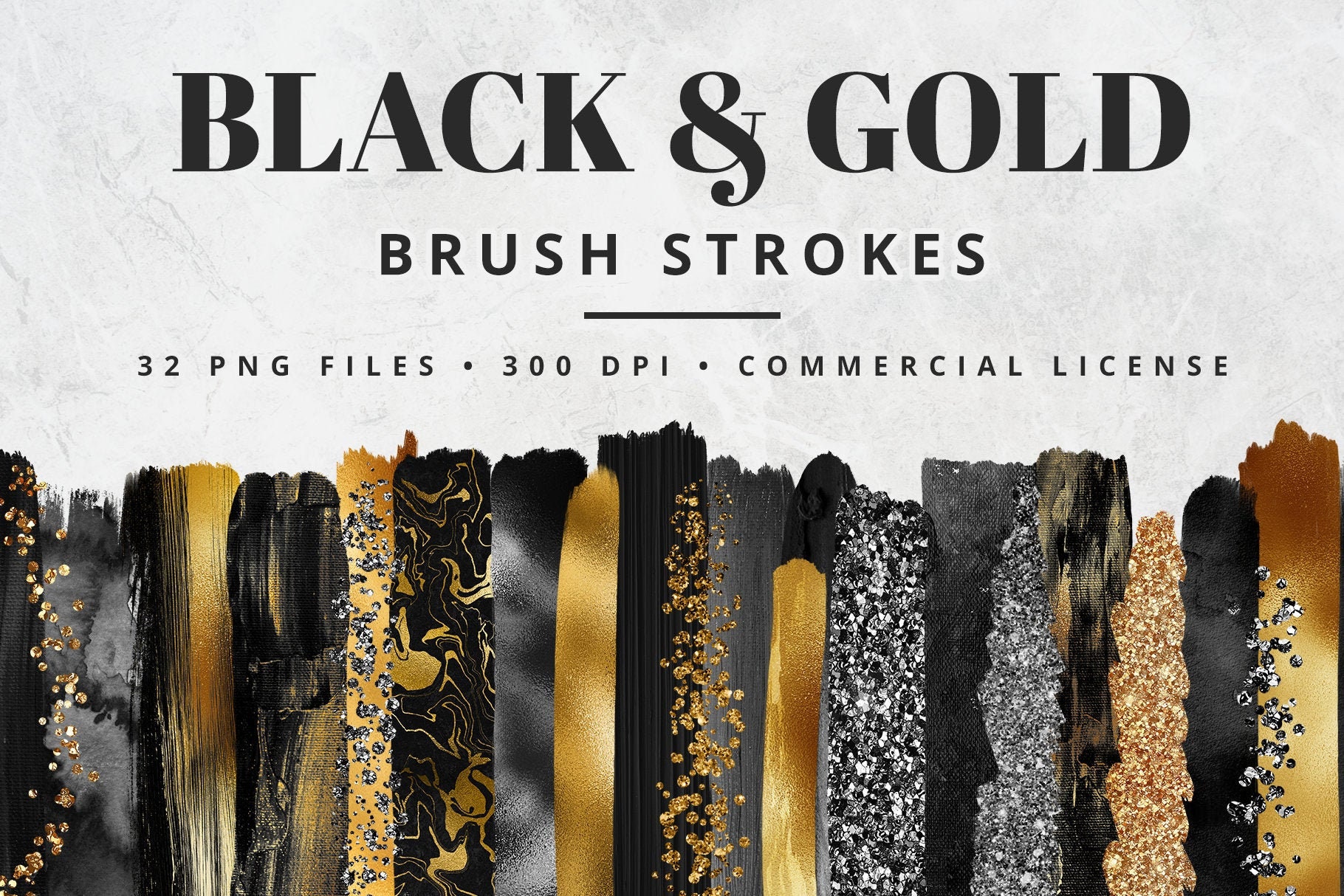Black and Gold Brush Strokes Clipart, Paint Strokes, PNG, Gold Foil ...