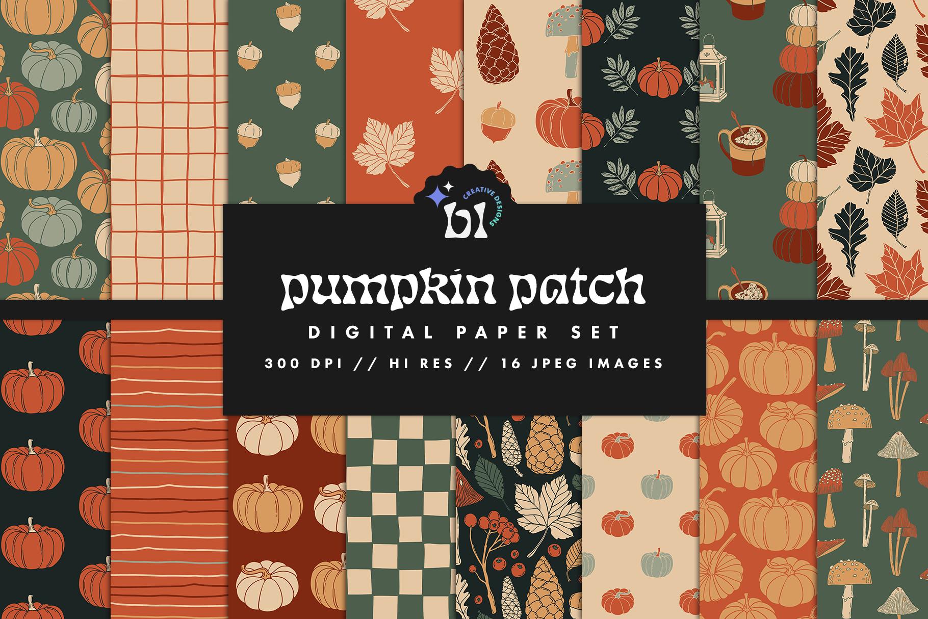 Pumpkin Digital Paper, Fall Seamless Textures, Autumn Plaid Patterns, Thanksgiving Backgrounds, Pumpkin Patterns, Printable, Commercial Use