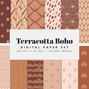 Terracotta Boho Digital Paper, Seamless Texture, Abstract Patterns ...