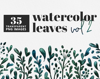 Watercolor Green Leaves Clip Art, botanical leaves Illustrations, watercolor floral,  eucalyptus clip art, wreaths, laurels, branches