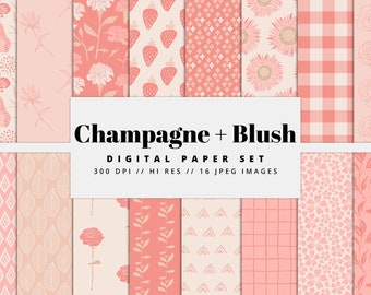 Champagne Blush Digital Paper Set, Seamless Textures, Floral Patterns, Spring Backgrounds, Trendy Patterns, Printable, Commercial Use