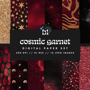 Rood en goud Galaxy digitaal papier, hemelse patronen, ruimte plakboekpapier, sterrenbeeld achtergronden, naadloze texturen, Instant Download