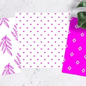 Pink and White Digital Paper, Hand Drawn, Floral, Geometric, Printable ...