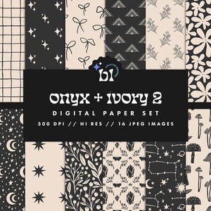 Black and Ivory Digital Paper Set, Seamless Textures, Boho Patterns, Doodle Backgrounds, Trendy Patterns, Printable, Commercial Use