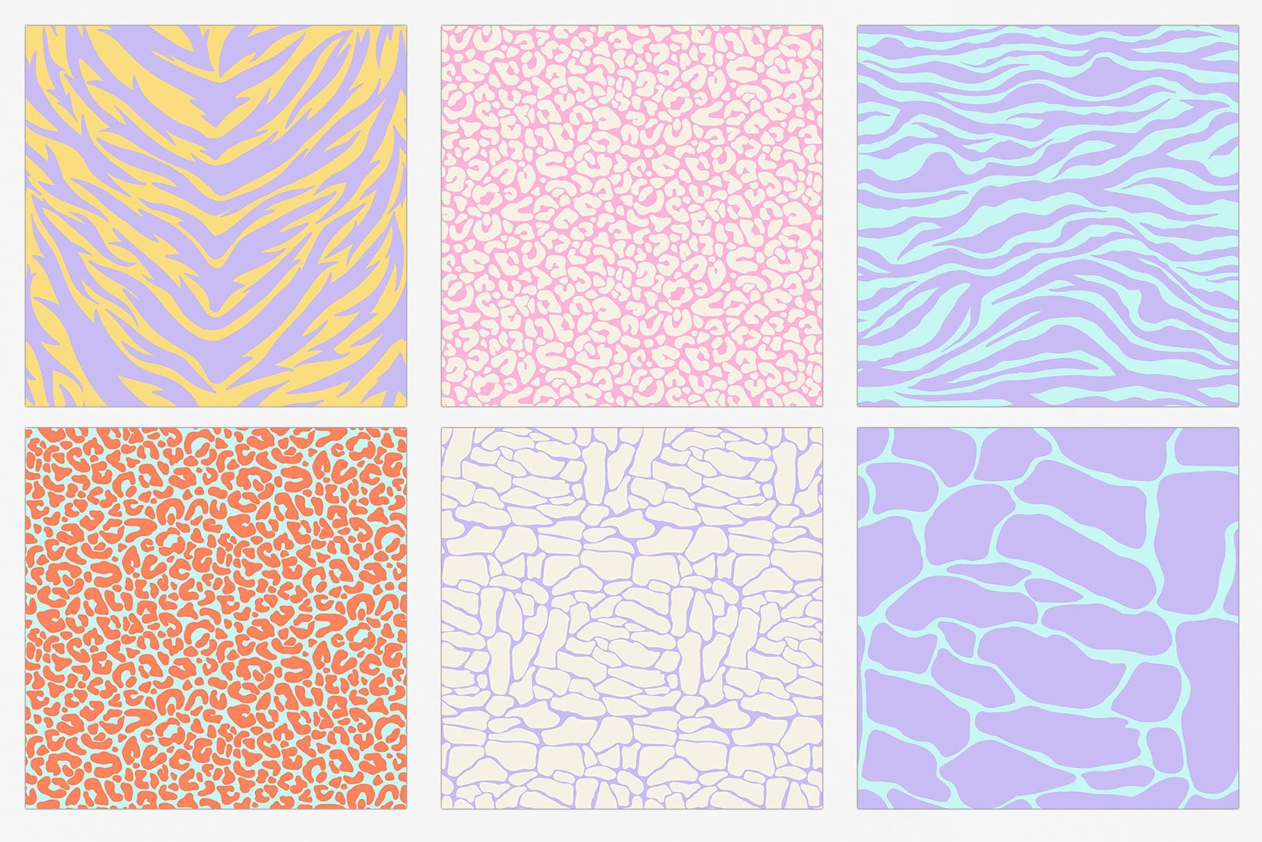 Pastel Safari Animal Print Digital Paper Set, Seamless Trendy Patterns ...