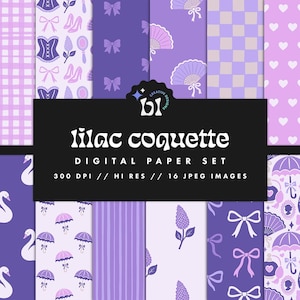 Lilac Lavender Coquette Digital Paper Set, Vintage Floral Backgrounds, Shabby Chic, Vintage JPEGs, Commercial Use, Instant Download